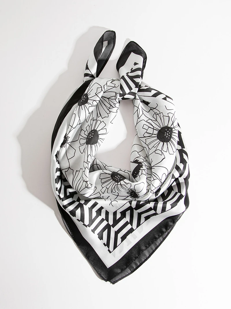 Black Flower Print Scarf