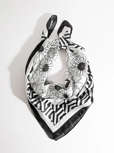 Black Flower Print Scarf