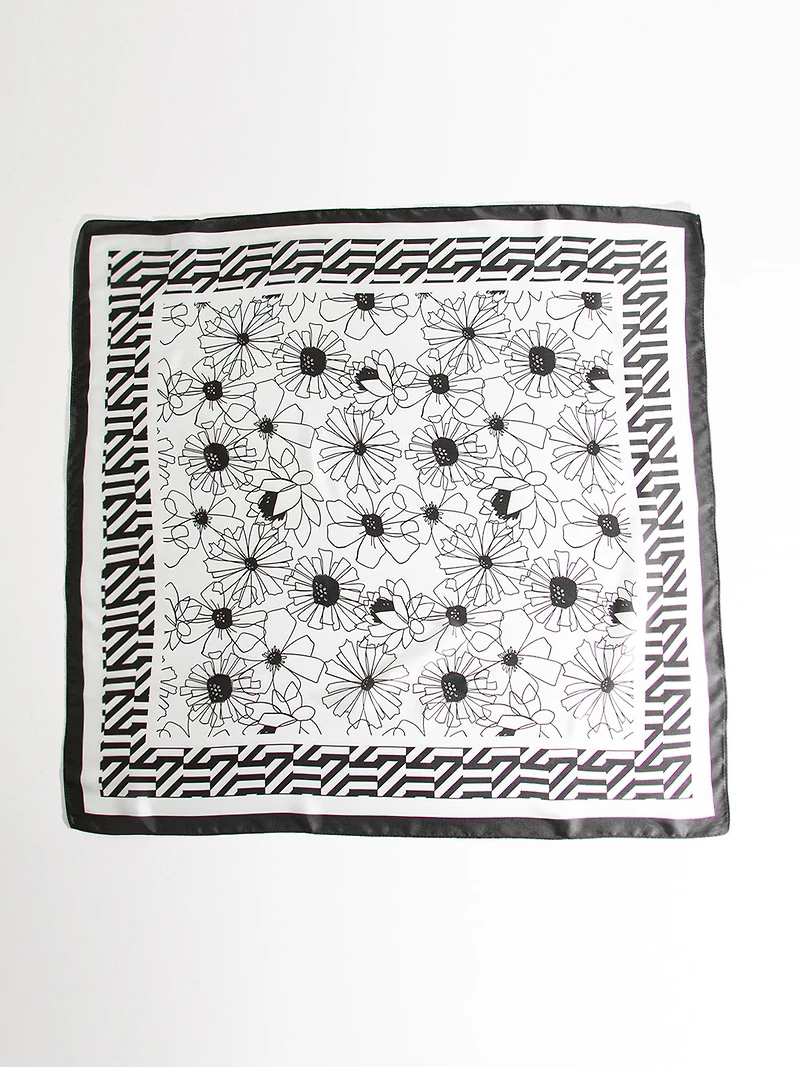 Black Flower Print Scarf
