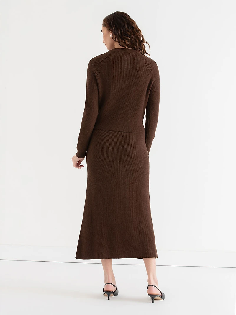 Ribbed Button Front Cardigan Chicory Coffee