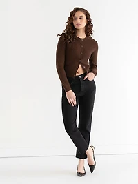 Ribbed Button Front Cardigan Chicory Coffee
