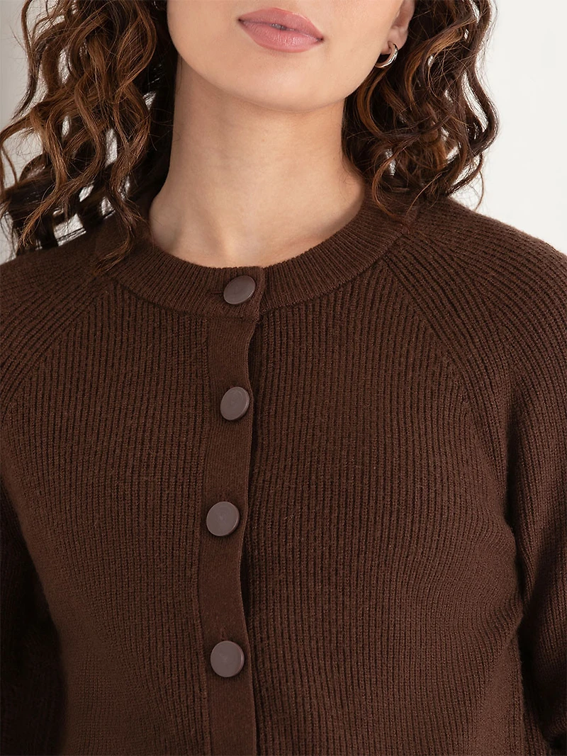 Ribbed Button Front Cardigan Chicory Coffee