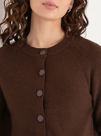 Ribbed Button Front Cardigan Chicory Coffee