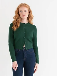 Ribbed Button Front Cardigan Rainforest
