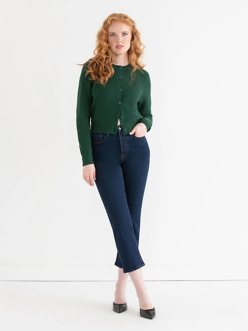 Ribbed Button Front Cardigan Rainforest