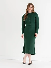 Ribbed Button Front Cardigan Rainforest