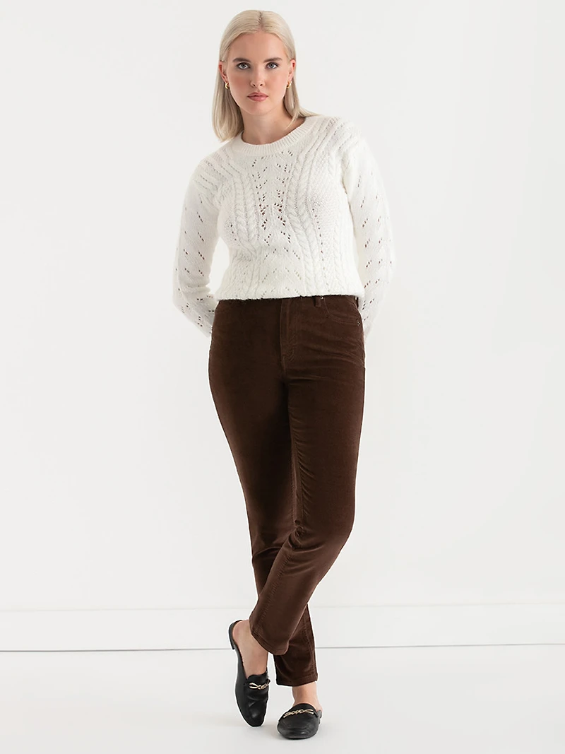 Crewneck Cable Knit Sweater Blanc de