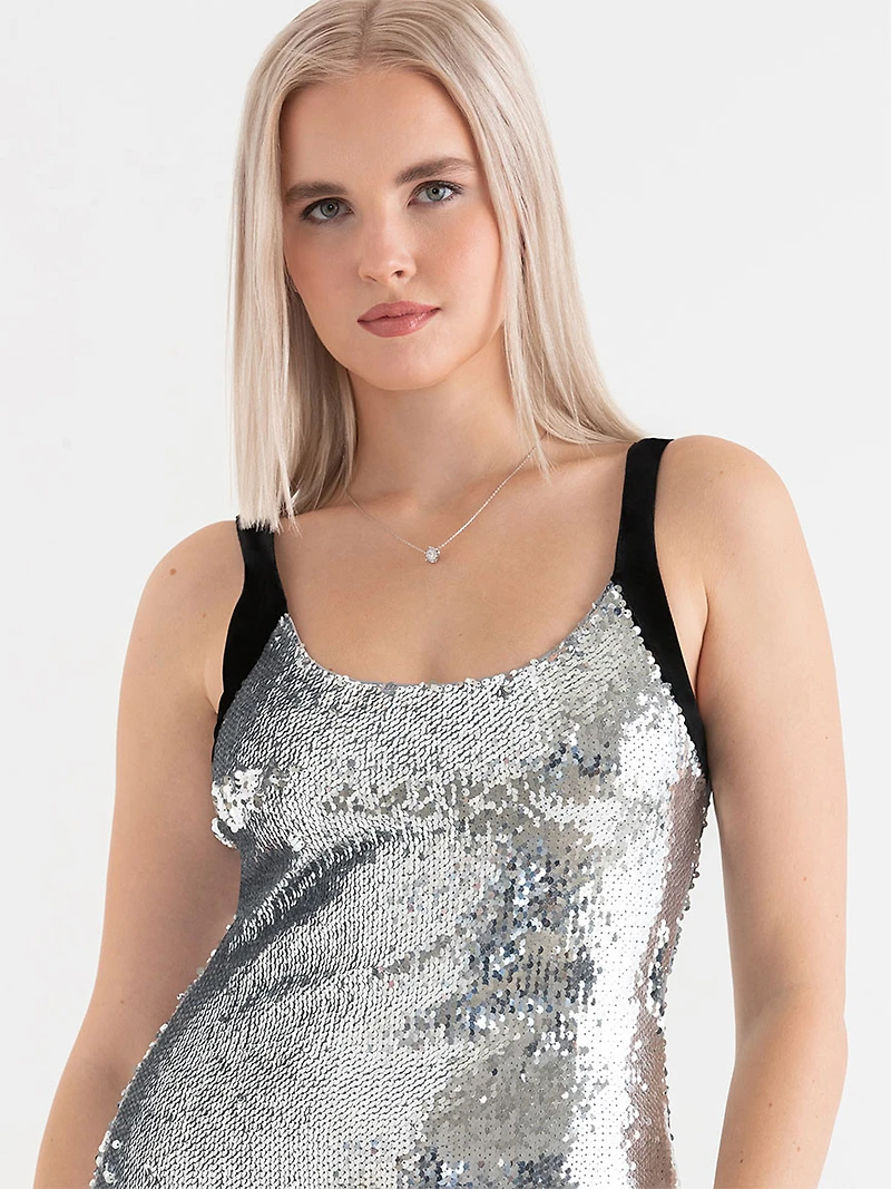 Sequin Midi Dress Silver Sequins