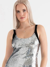 Sequin Midi Dress Silver Sequins