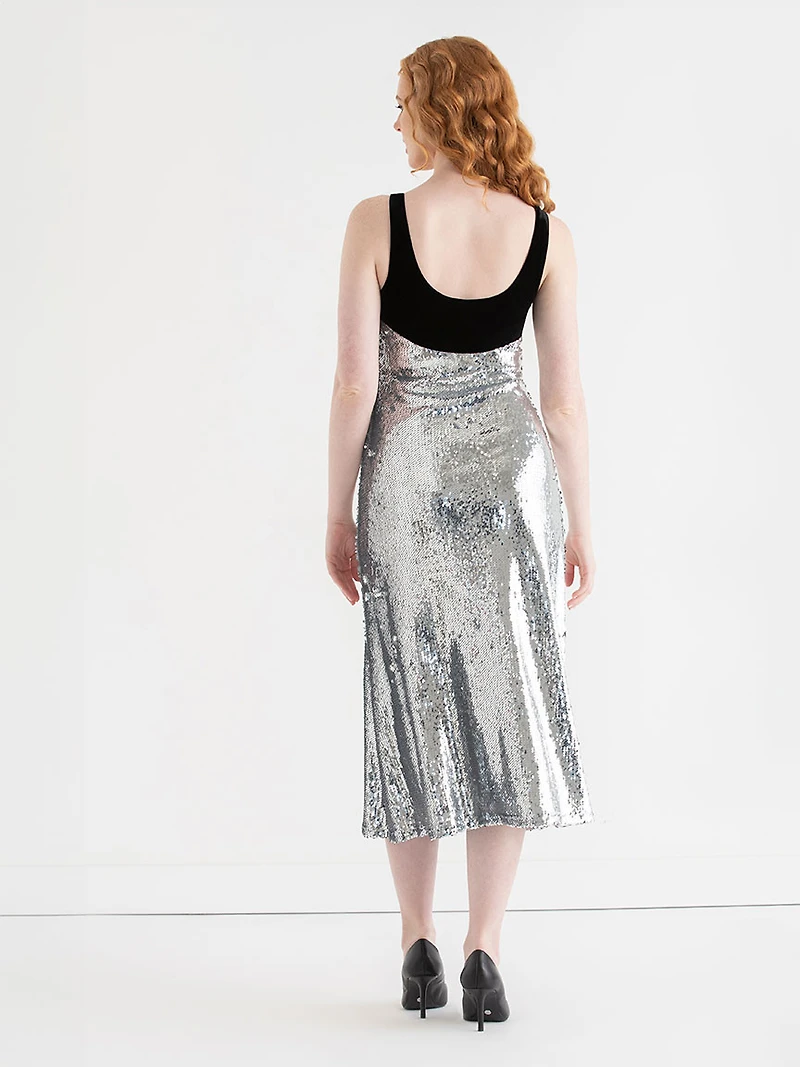 Sequin Midi Dress Silver Sequins