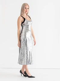 Sequin Midi Dress Silver Sequins
