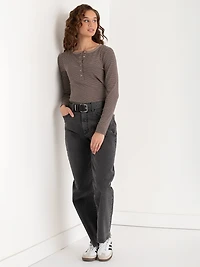 Long Sleeve Henley Shirt Fungi  with Black Stripe