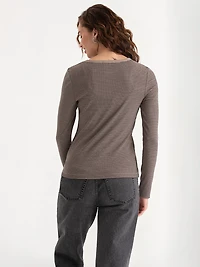 Long Sleeve Henley Shirt Fungi  with Black Stripe