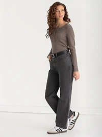 Long Sleeve Henley Shirt Fungi  with Black Stripe