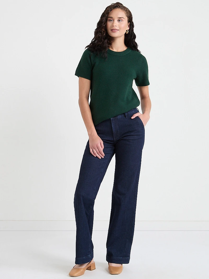 Short Sleeve Crew Neck Cloud  Sweater Pine Grove