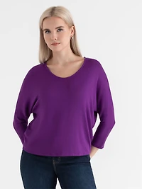 Easy V-Neck Hacci Knit Top Purple Magic