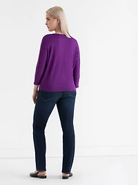 Easy V-Neck Hacci Knit Top Purple Magic