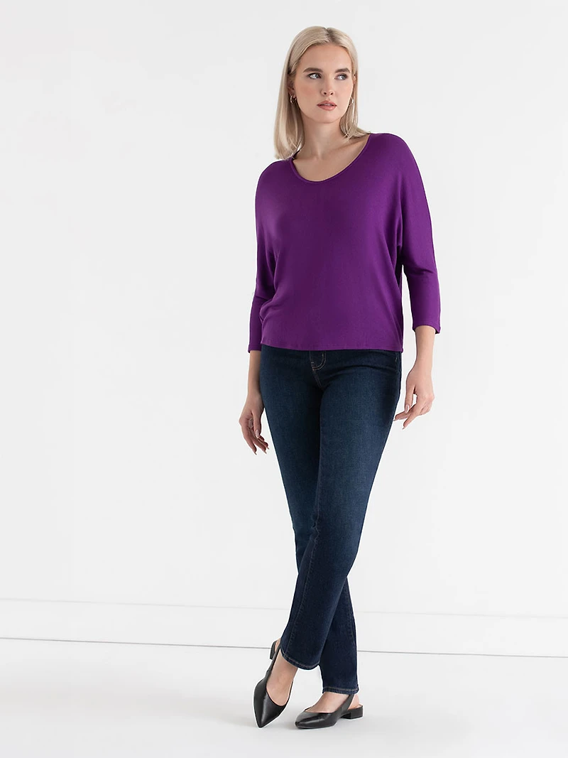 Easy V-Neck Hacci Knit Top Purple Magic