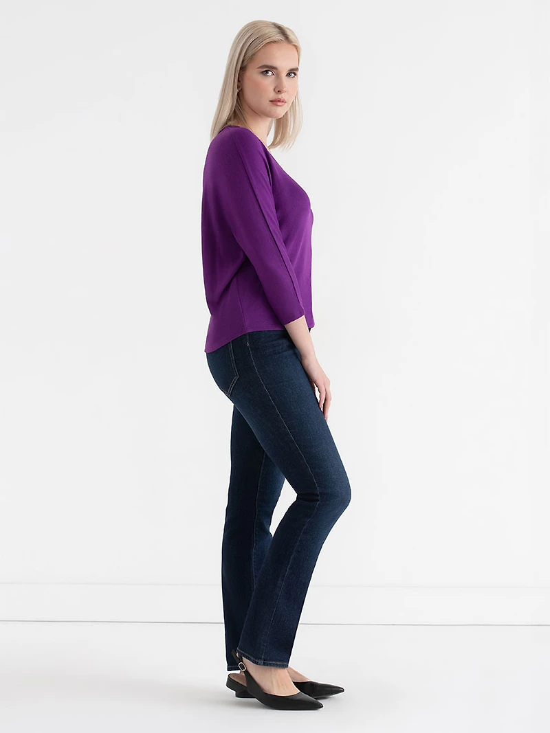 Easy V-Neck Hacci Knit Top Purple Magic
