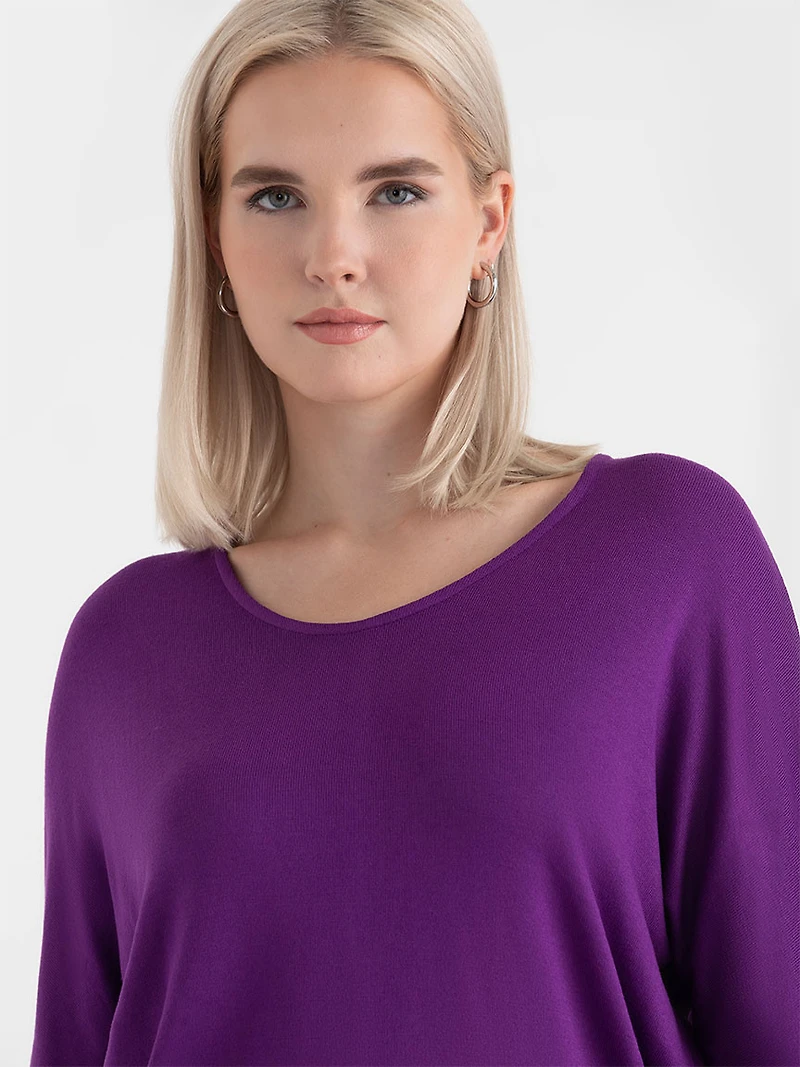 Easy V-Neck Hacci Knit Top Purple Magic