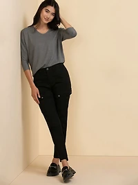 Easy V-Neck Hacci Knit Top Heather Grey