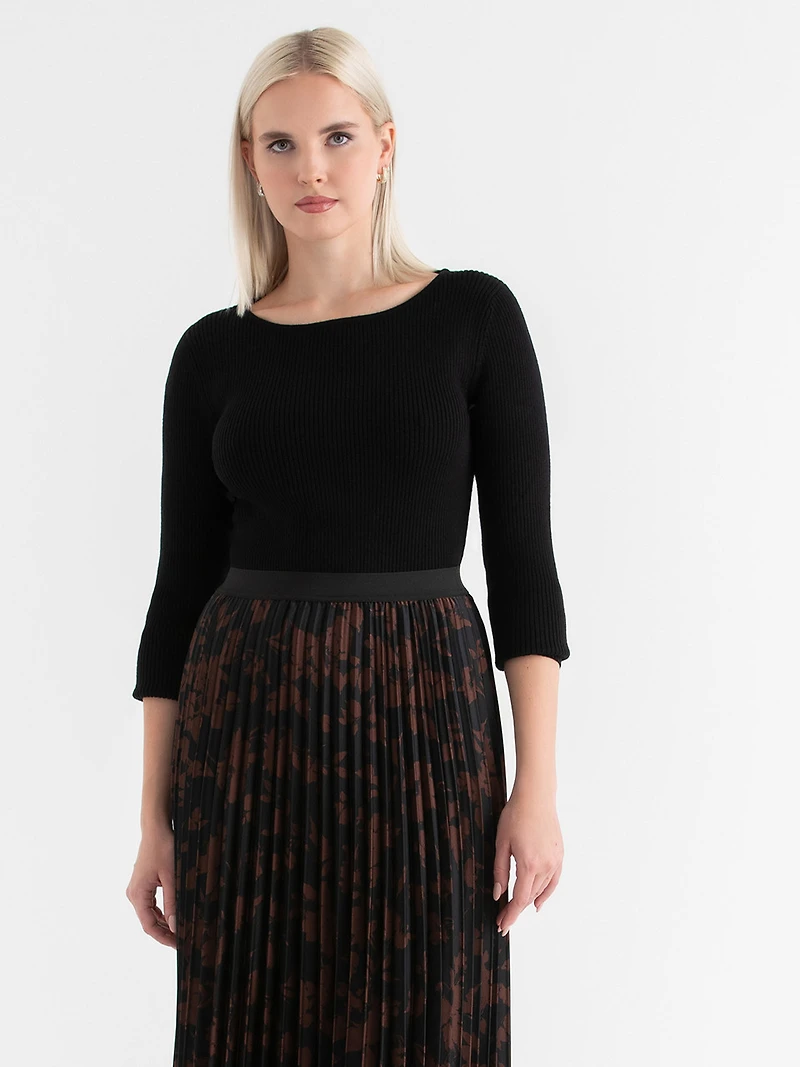 Ribbed Boat Neck Sweater Black Onyx