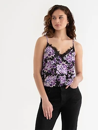 Lace Trim Cami Purple Floral