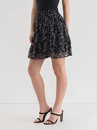 Mini Chiffon Ruffle Skirt Black Floral