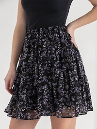 Mini Chiffon Ruffle Skirt Black Floral