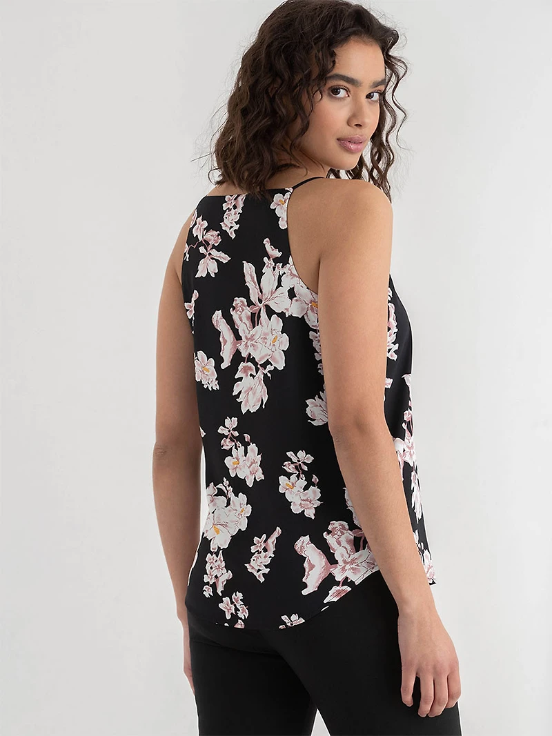 Sadie Strappy V-Neck Tank with Buttons Pink Artisan Floral