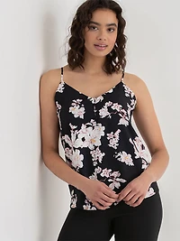 Sadie Strappy V-Neck Tank with Buttons Pink Artisan Floral