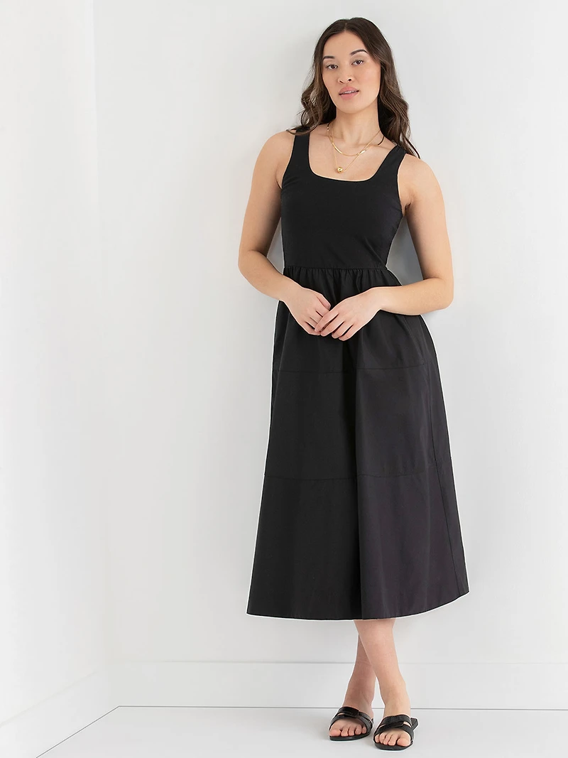 Sleeveless Mix Media Midi Dress Yellow Cream