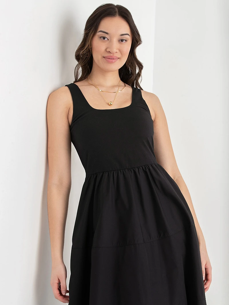 Sleeveless Mix Media Midi Dress Yellow Cream
