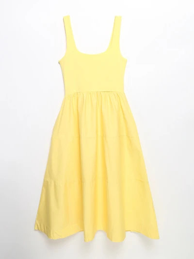 Sleeveless Mix Media Midi Dress Yellow Cream