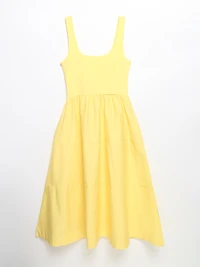 Sleeveless Mix Media Midi Dress Yellow Cream