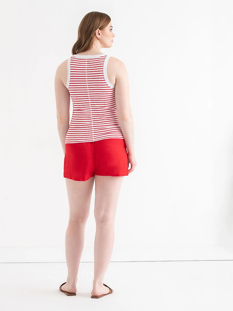 Ribbed Scoop Neck Tank Red/White Stripe
