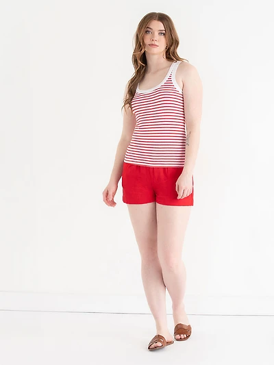 Ribbed Scoop Neck Tank Red/White Stripe