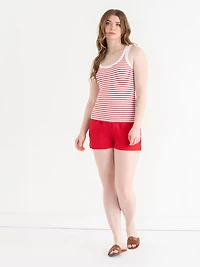 Ribbed Scoop Neck Tank Red/White Stripe