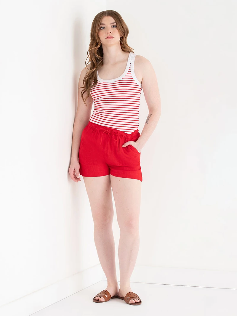 Ribbed Scoop Neck Tank Red/White Stripe
