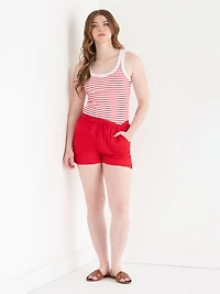Ribbed Scoop Neck Tank Red/White Stripe