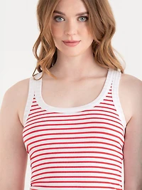 Ribbed Scoop Neck Tank Red/White Stripe