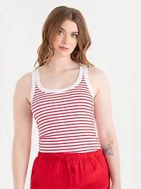Ribbed Scoop Neck Tank Red/White Stripe