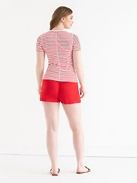 Short Sleeve Ribbed Crew Neck Top Red/White Stripe