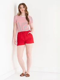 Short Sleeve Ribbed Crew Neck Top Red/White Stripe
