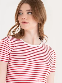 Short Sleeve Ribbed Crew Neck Top Red/White Stripe