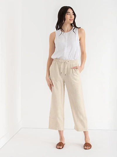 Viscose Linen Pull-On Cropped Leg Pant Oatmeal