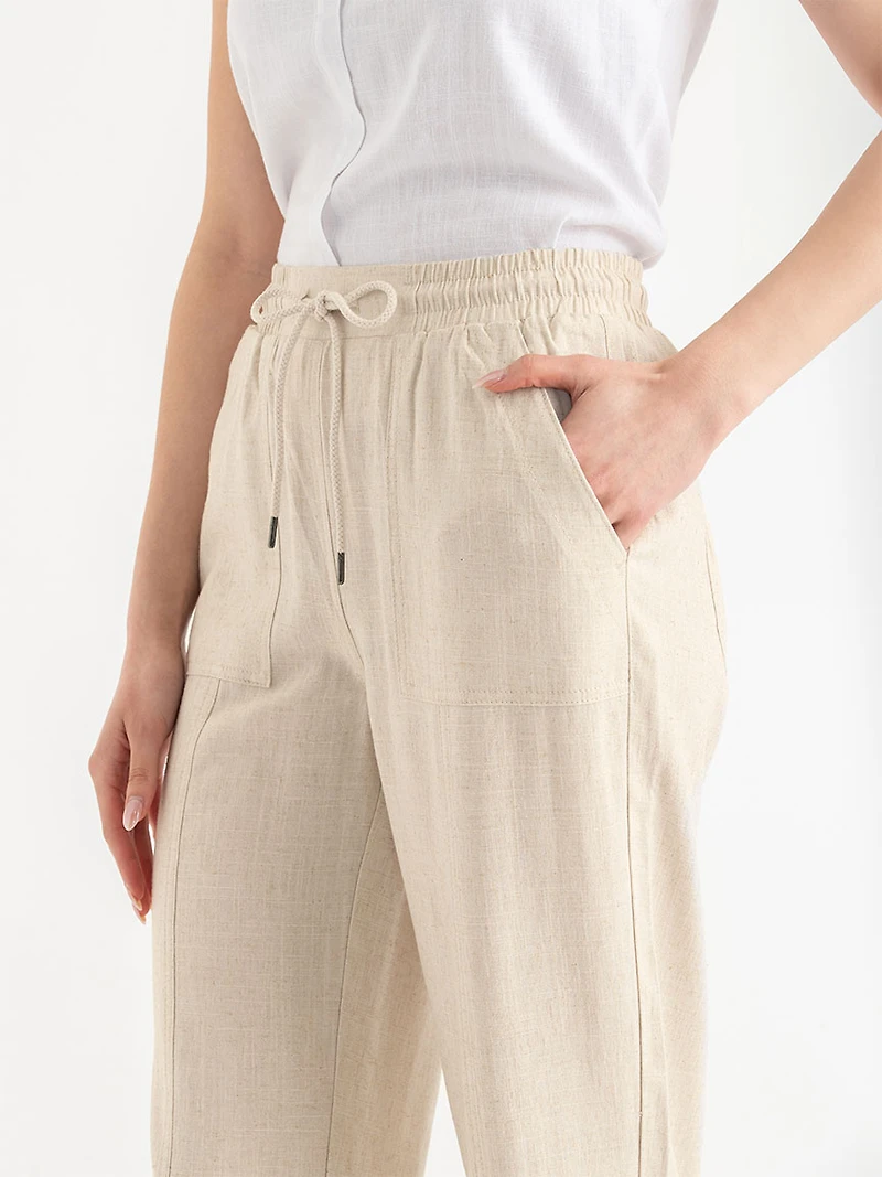 Linen Blend Pull-On Cropped Leg Pant Oatmeal