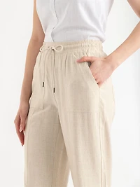 Linen Blend Pull-On Cropped Leg Pant Oatmeal