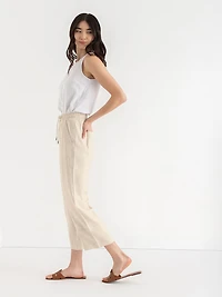 Linen Blend Pull-On Cropped Leg Pant Oatmeal