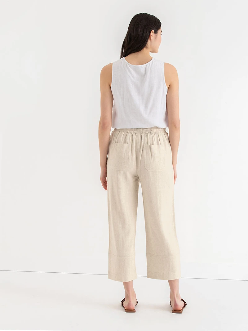 Linen Blend Pull-On Cropped Leg Pant Oatmeal